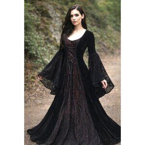 1990s LipService Los Angeles Crushed Velvet Renaissance Gothic Gown/Dress Bell S